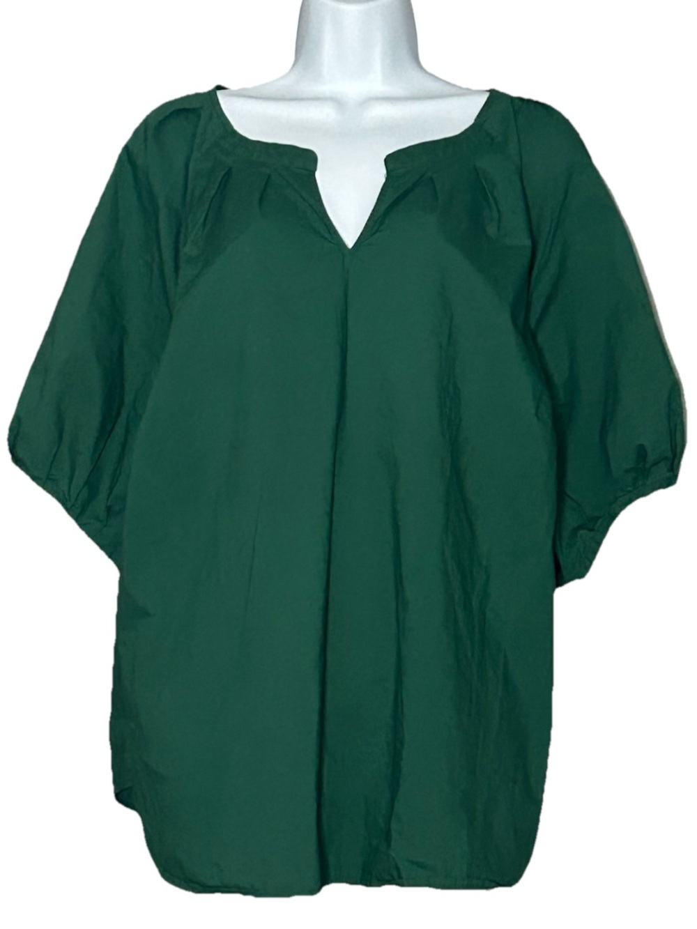 Talbots Plus Green Balloon Sleeves Split V Neck Popover Cotton Blouse Size 2X